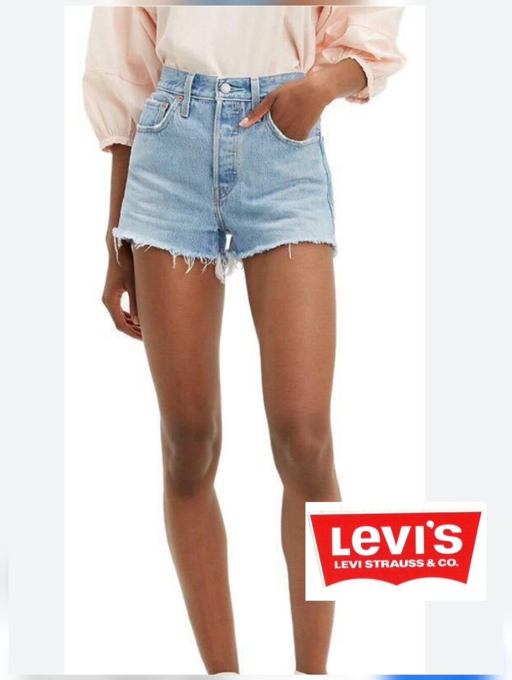 Levi's High Waist Light Blue Denim Cutoff Wedgie Shorts with Frayed Hem Size 25